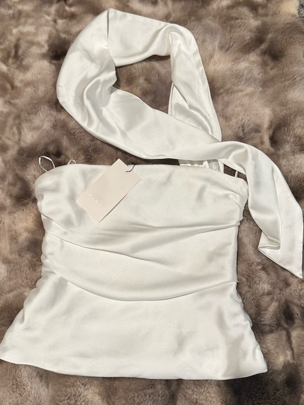 Zara One-Shoulder White Satin Top
